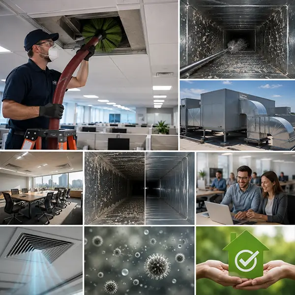 Professional commercial air duct cleaning inspection in a Conroe Texas facility