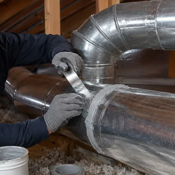 Professional duct repair and sealing inspection in a Conroe Texas home
