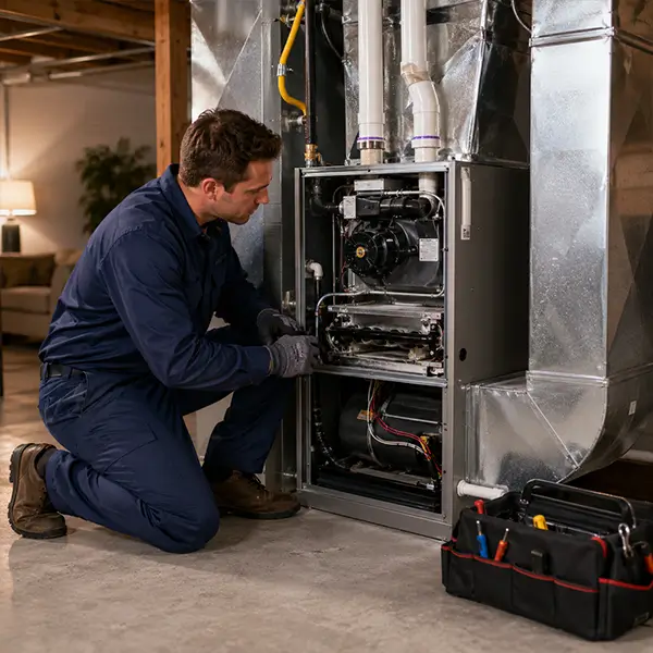 Clean residential furnace providing reliable heating in Conroe Texas